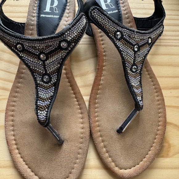 Black and Tan Beaded Sandals - Picture 1 of 4